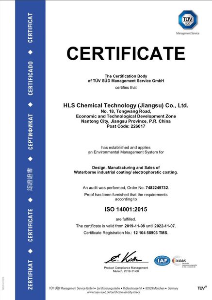 Chine HLS Coatings （Shanghai）Co.Ltd Certifications